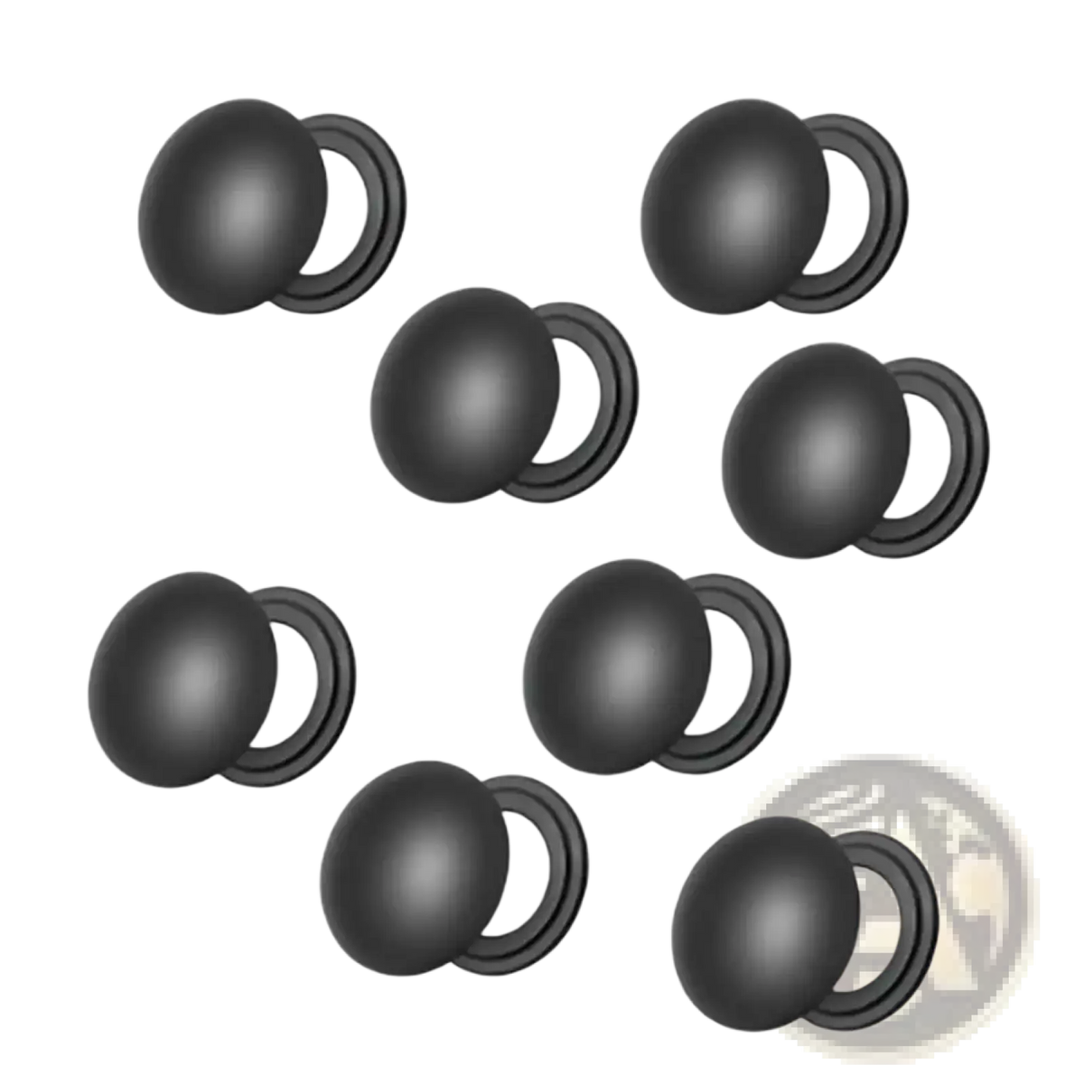 Black spherical magnetic door knobs with matte finish and concentric rings for magnetic race bib holder clips for running