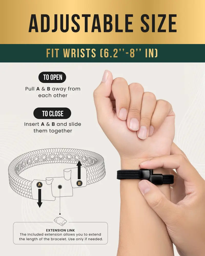 Black magnetic silicone sports bracelet with adjustable textured interlocking links and sliding clasp by Magnetrx Classic