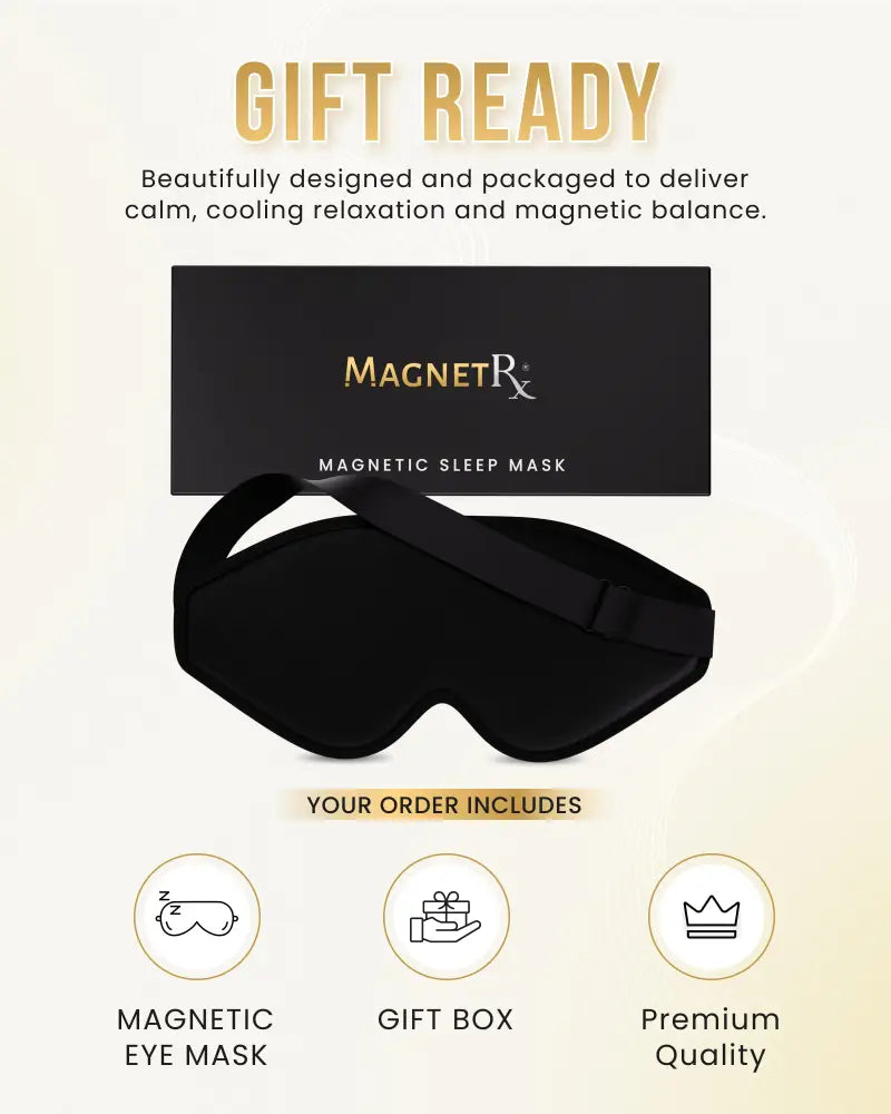 Black magnetic 3d contour ice silk blackout sleep mask with adjustable strap in sleek black gift box