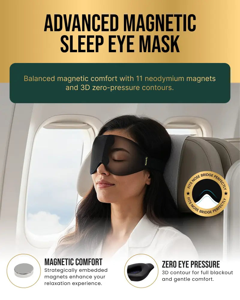 Black ice silk sleep mask with magnetic closure and 3d contours for blackout comfort and restful sleep