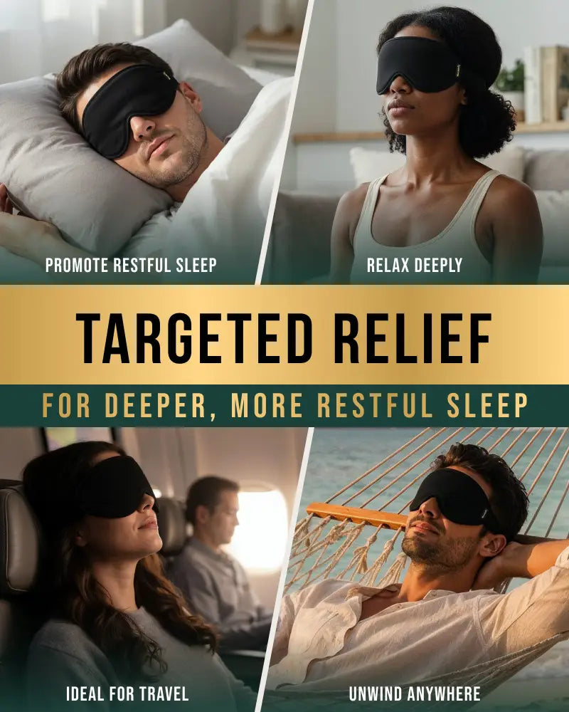 Black fabric magnetic 3d contour ice silk blackout sleep mask shown from the back side for comfortable rest