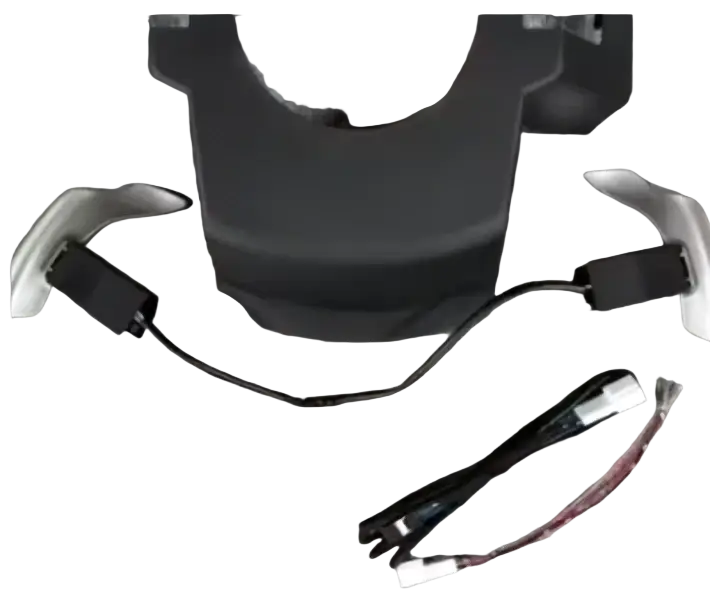 Black plastic magnetic steering wheel shift paddles acc upgrade with silver side grips and attached wiring harnesses