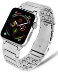 Magnetrx silver stainless steel magnetic therapy watch band with sleek modern design and circular cutouts on each link segment