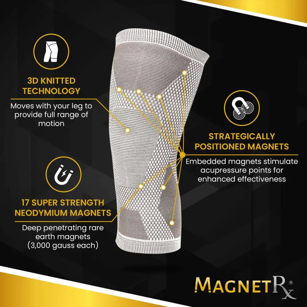 White 3d knitted knee compression sleeves with strategically placed neodymium magnets for magnetic therapy support