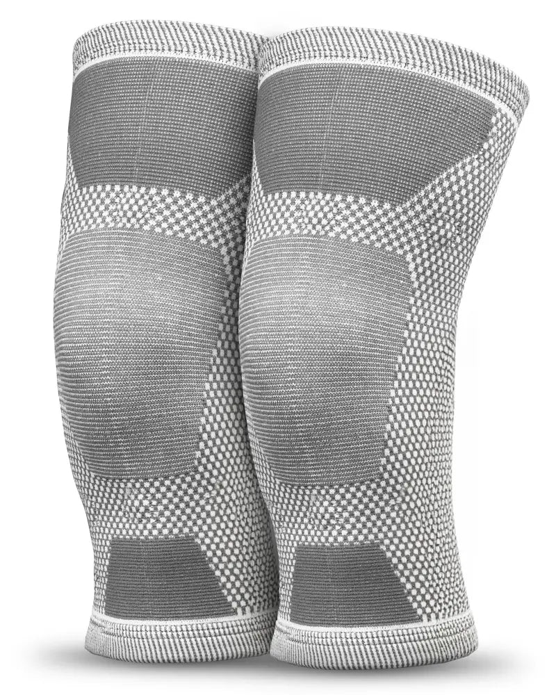Gray magnetic therapy 3d knitted knee compression sleeves pair with textured patterned knit design