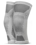 Gray magnetic therapy 3d knitted knee compression sleeves pair with textured patterned design for joint support