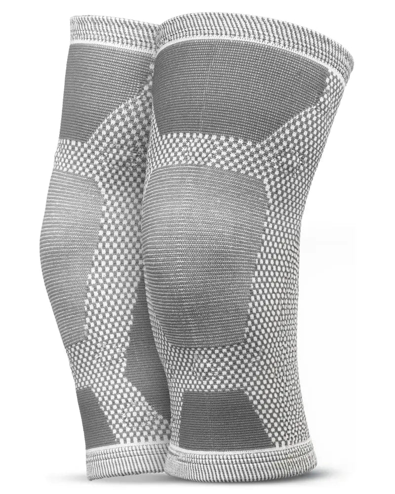 Gray magnetic therapy 3d knitted knee compression sleeves pair with textured patterned design for joint support