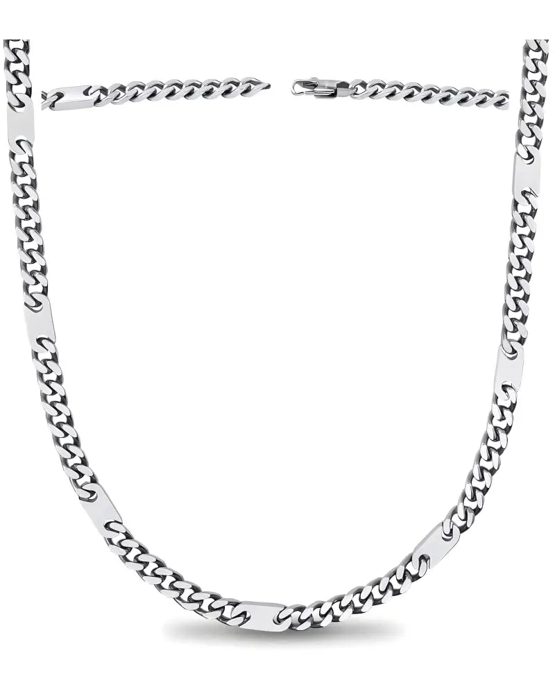 Magnetic silver stainless steel Miami link curb chain therapy necklace with a polished reflective finish and secure clasp