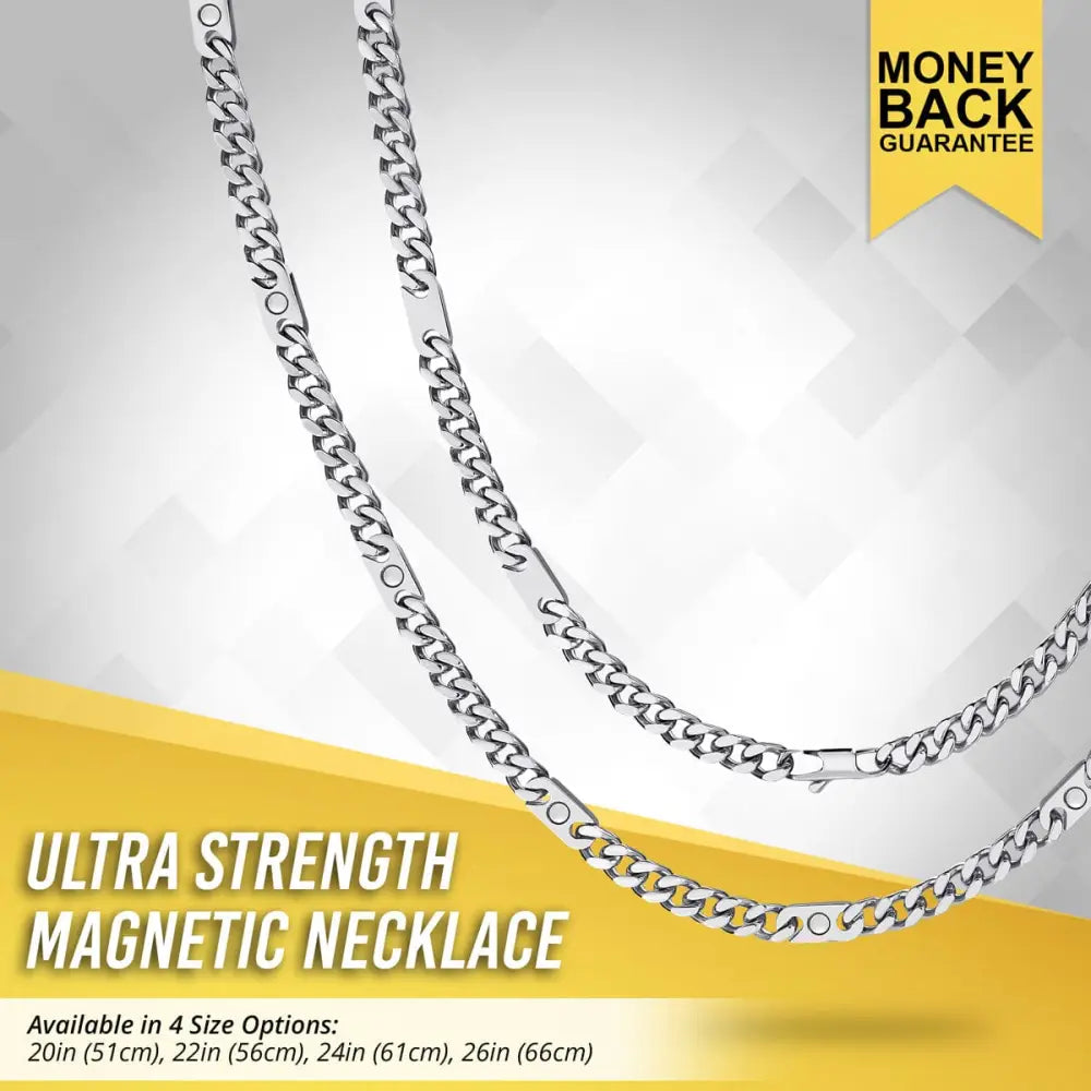 Magnetic silver stainless steel curb chain therapy necklace with ultra-strength and sleek interlocking link design