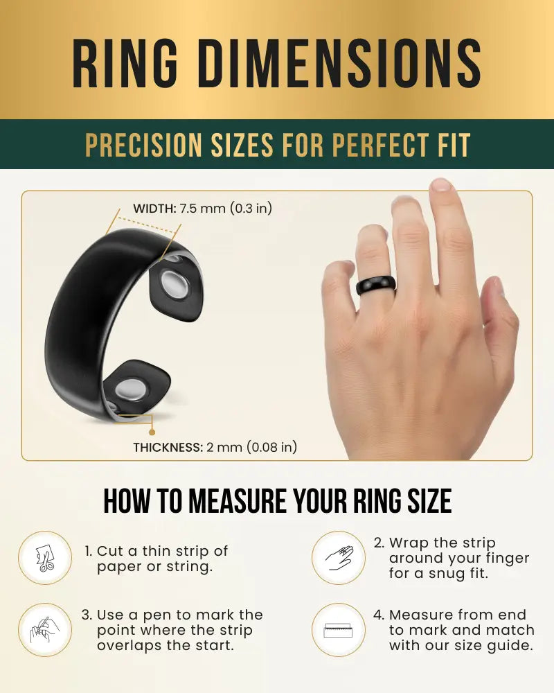 Brushed black stainless steel neodymium magnetic therapy ring with sleek design 7.5 mm width and 2 mm thickness