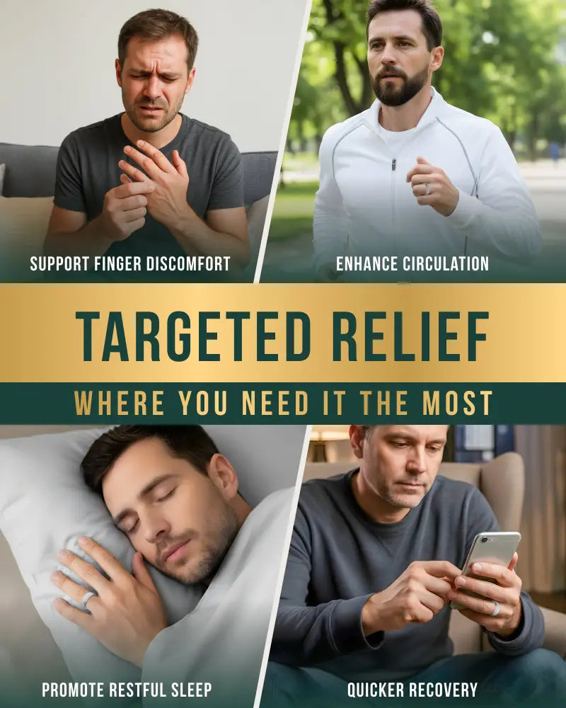Brushed silver magnetic therapy ring with neodymium magnets designed for targeted finger relief and improved circulation