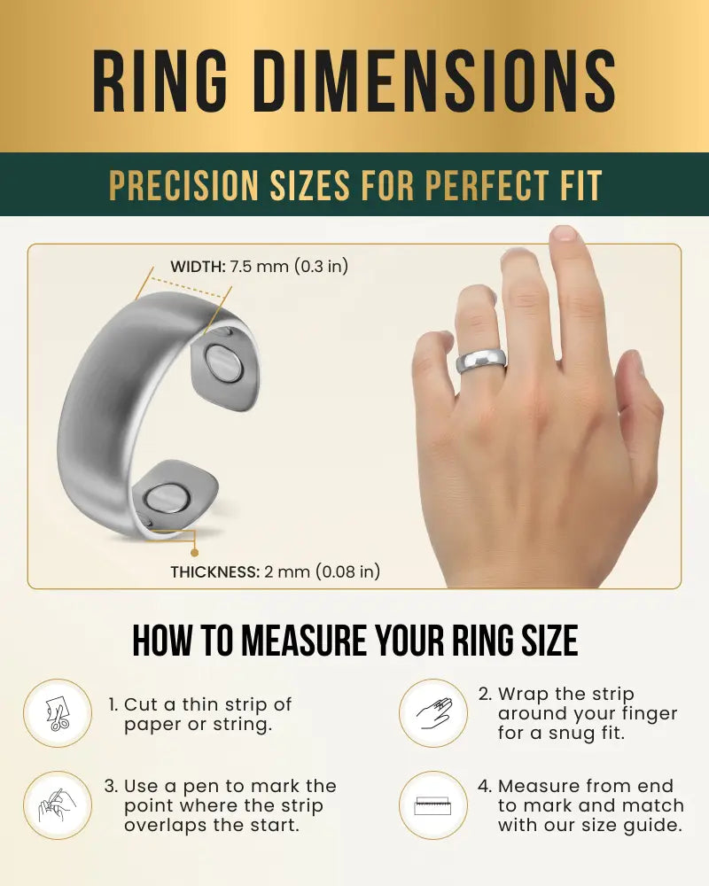 Brushed silver magnetic therapy ring with neodymium magnets featuring a sleek modern design and two circular cutouts