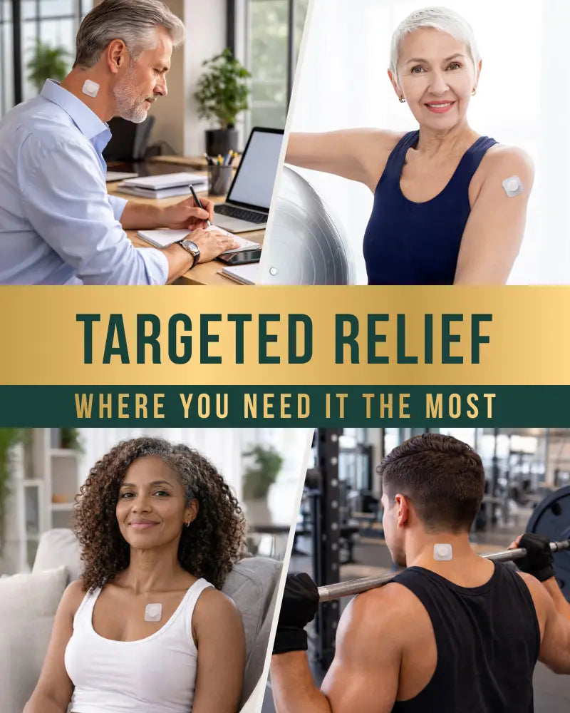 White square adhesive 24k gold plated magnetic therapy patch worn on skin for targeted pain relief