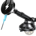 Black magnetic wireless car charger and fast phone mount with sleek adjustable arm and suction cup base