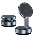 Magnetic wireless car charger and phone mount with 15w wireless charging stand, super magnetic base, and rainbow led ring