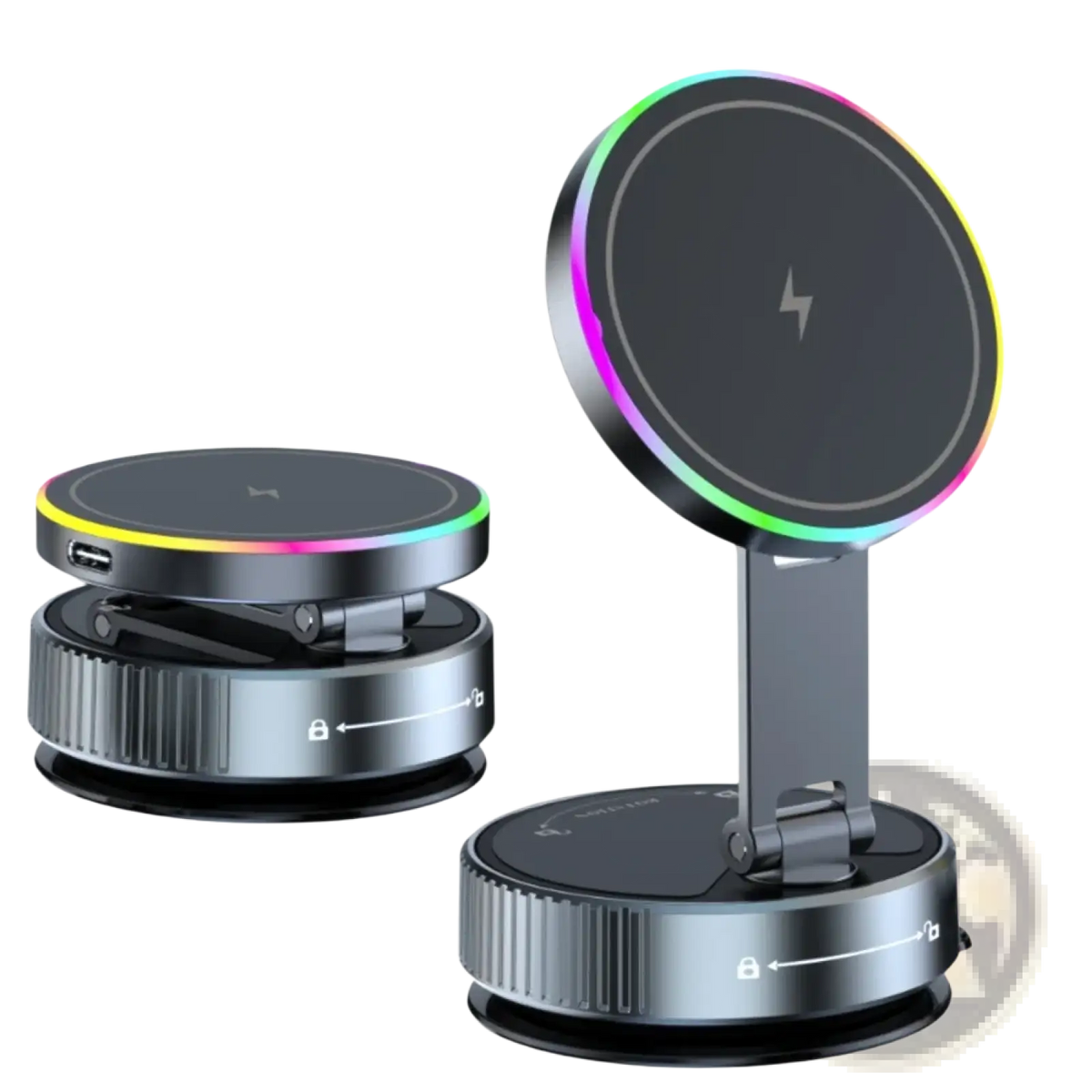 Magnetic wireless car charger and phone mount with 15w wireless charging stand, super magnetic base, and rainbow led ring