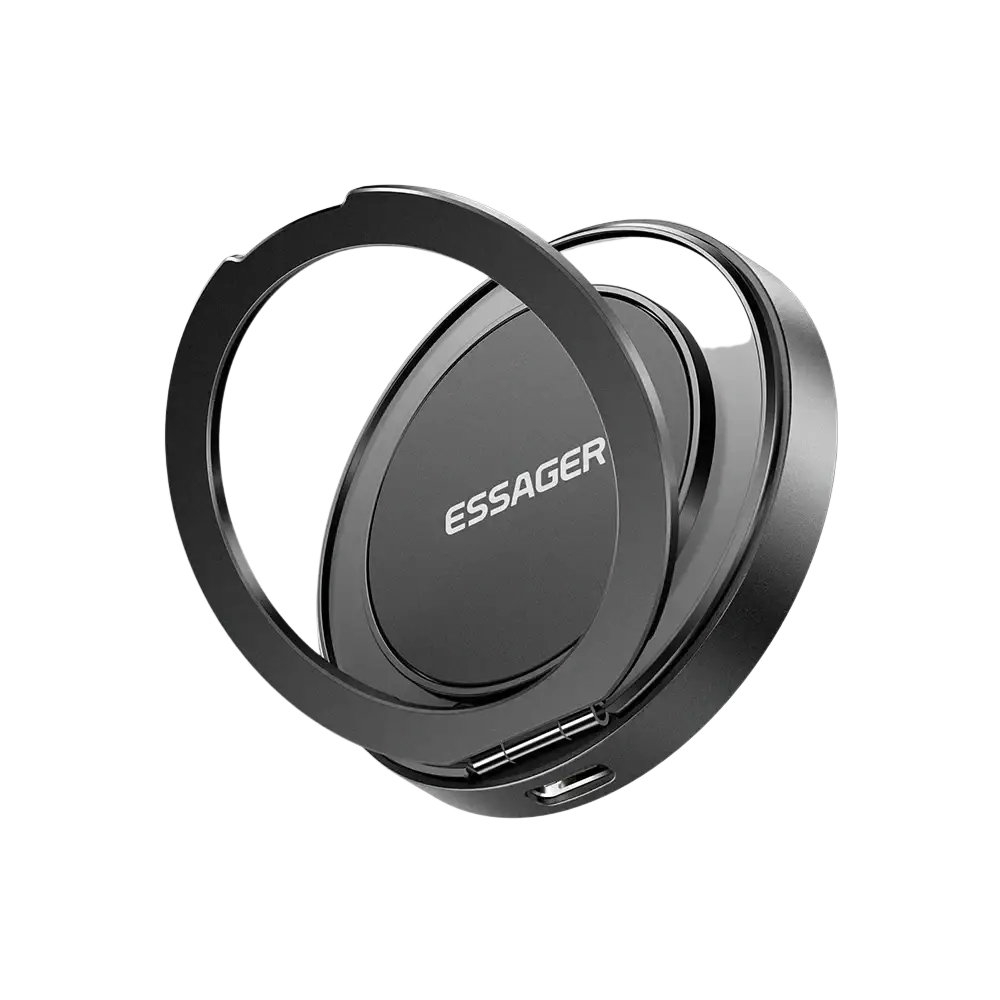 Black essager pd15w phone and earphones charging stand with sleek circular design magnetic wireless 15w fast charger