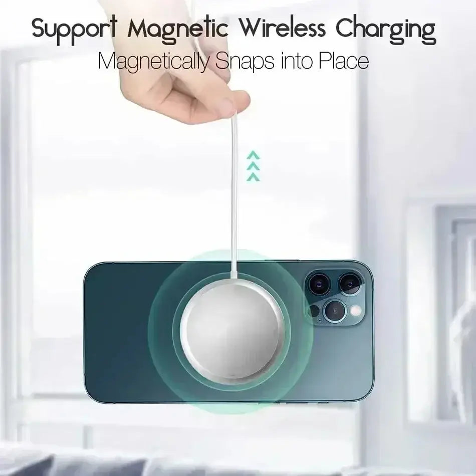 A sleek circular white magnetic wireless charging pad with minimalist design for iphone pro max magnetic wireless charging