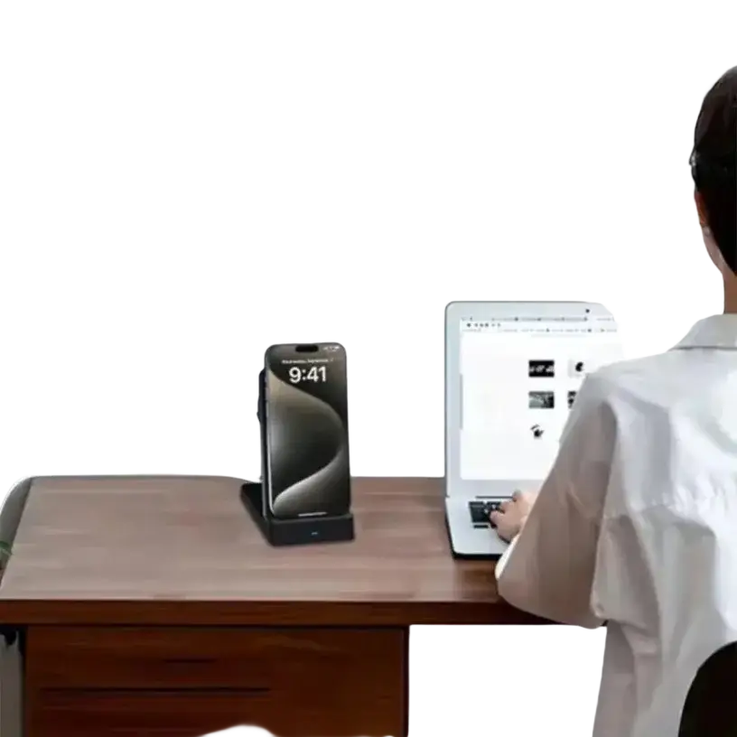 Black mobile phone holder with anti-slip design featuring magnetic ring for wireless charging iphone stand