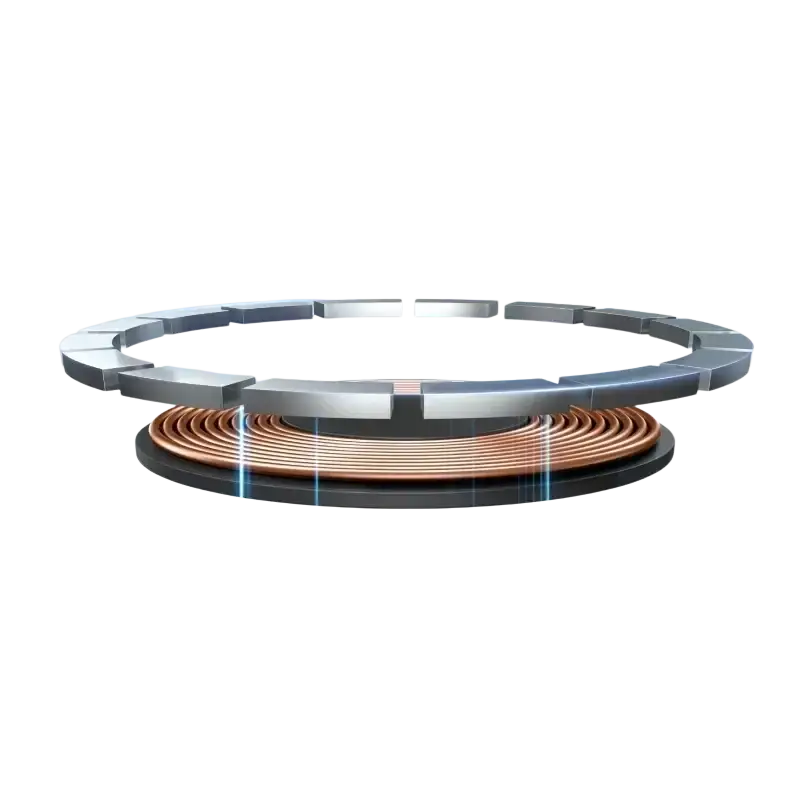 Copper-coil inductor with sleek segmented metallic ring in magnetic wireless charger stand for iphone wireless charging