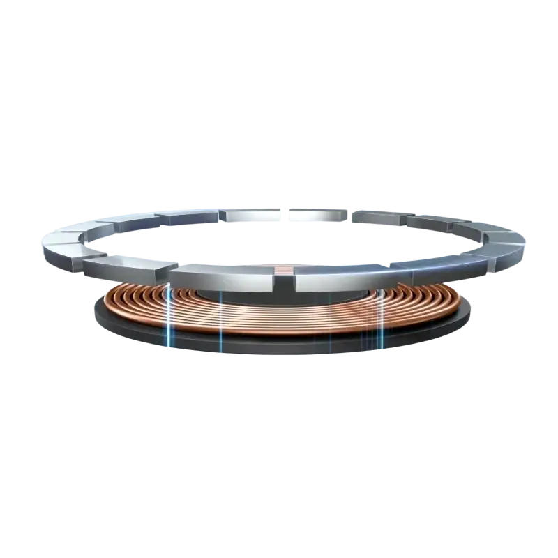 Silver and black magnetic wireless charger stand with copper coils and magnetic ring for iphone wireless charging