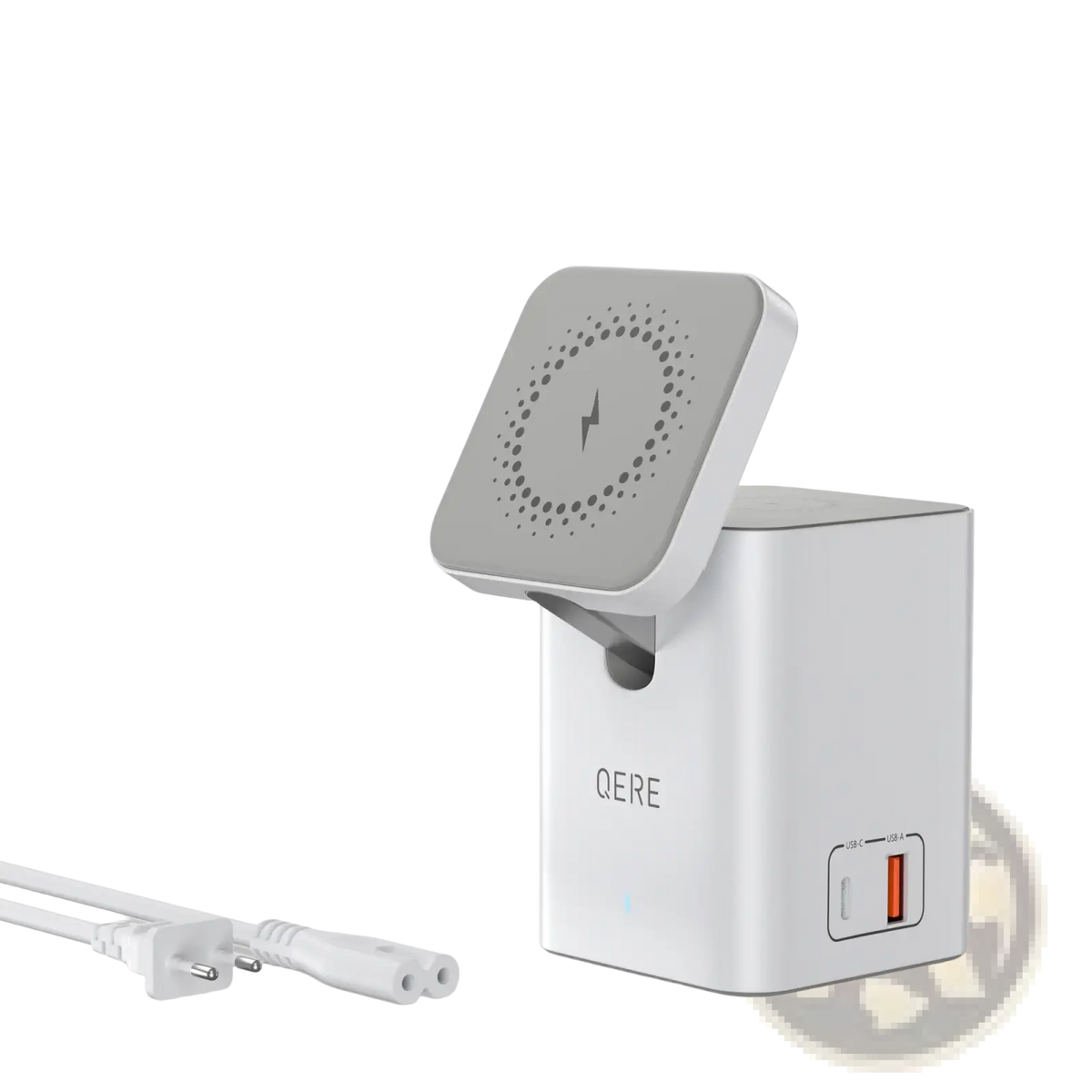 White qere magnetic wireless charging station 65w with sleek minimalist design and integrated usb-c port