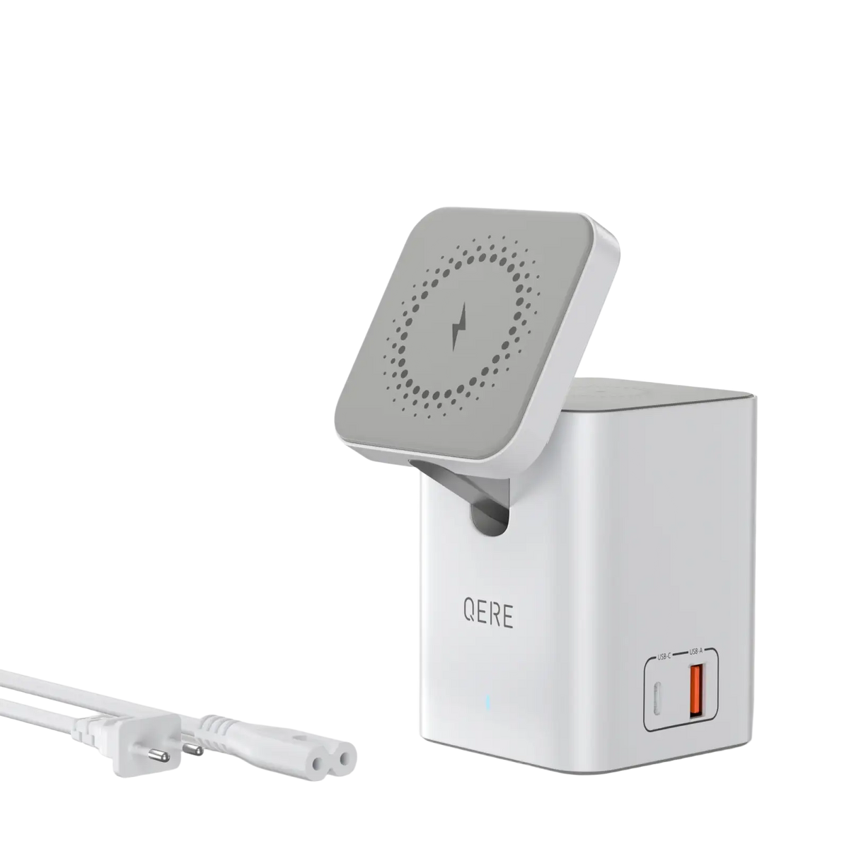 White qere magnetic wireless charging station 65w with sleek minimalist design and integrated usb-c port