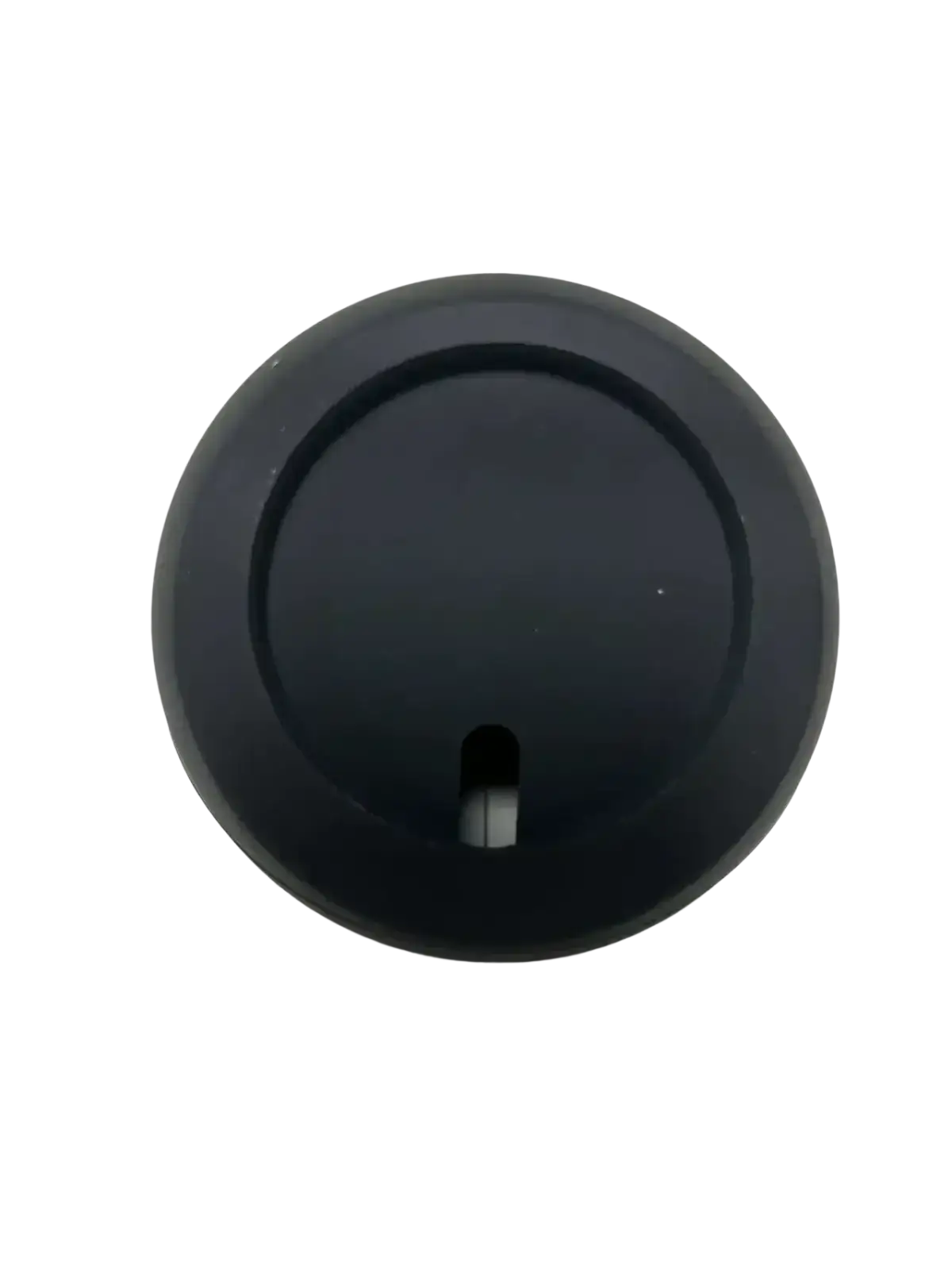 Black circular coffee lid with small rectangular opening shown next to magnetic wireless phone charging stand for iphone
