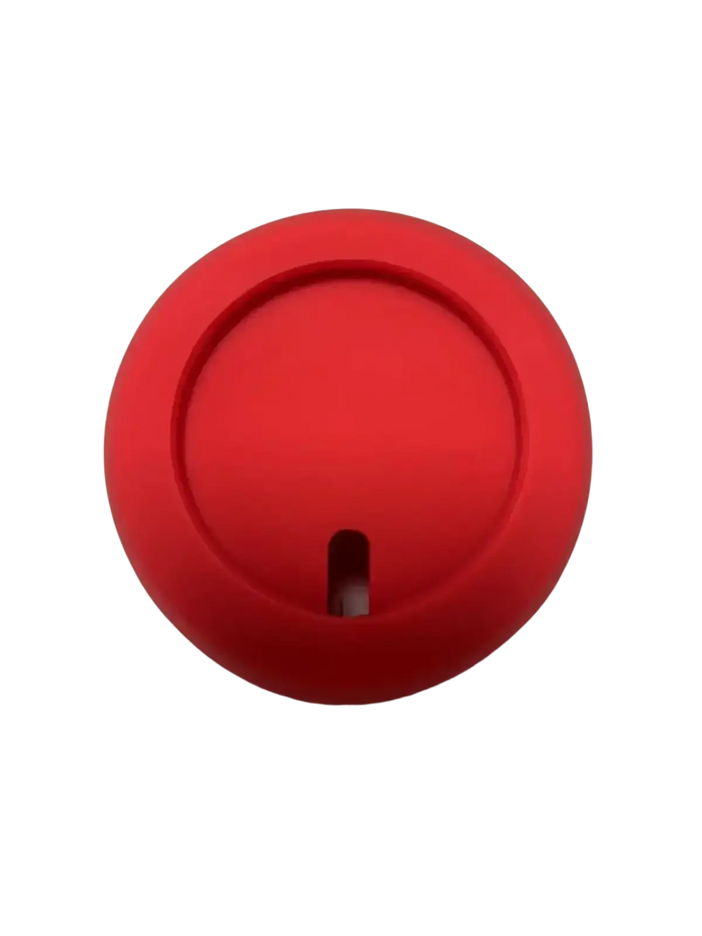 Red circular magnetic wireless charging stand with matte finish and small vertical slot for iphone charging use