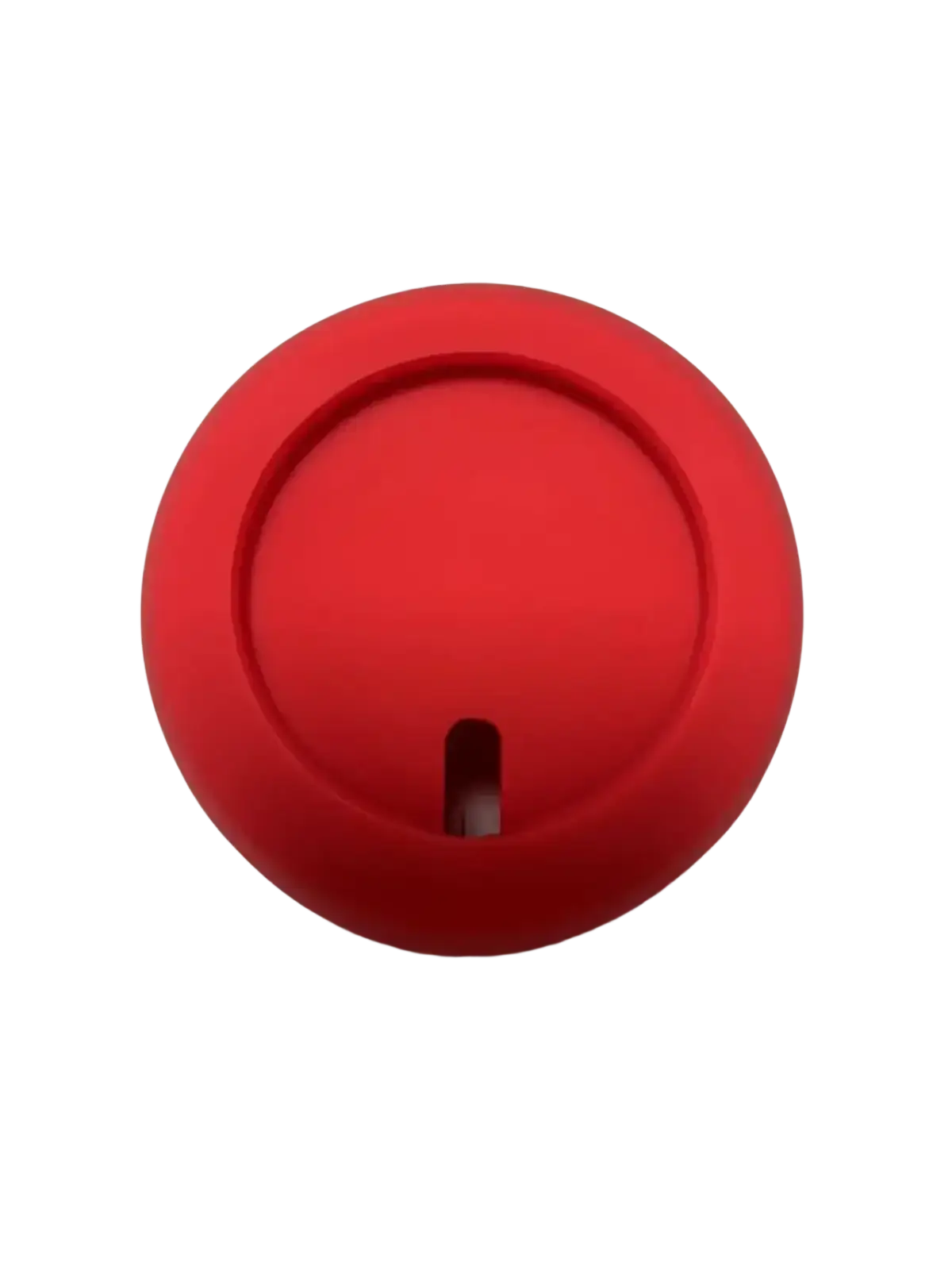 Red circular magnetic wireless charging stand with matte finish and small vertical slot for iphone charging use