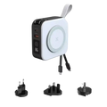 White and black magnetic wireless power bank 15w max with circular wireless charging pad and multiple usb ports