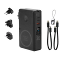 Black rectangular magnetic wireless power bank with 20000mah battery, multiple usb ports, and 65w fast charging