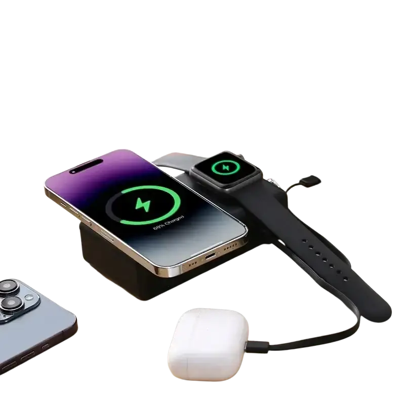 Black magnetic wireless power bank 20000mah 65w fast charging pad with multiple slots for iphone apple watch and airpods case