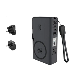 Black magnetic wireless power bank 20000mAh with fast charging digital display and multiple USB ports for versatile use