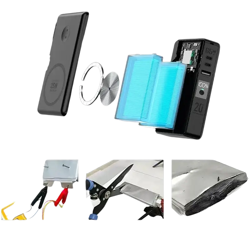 Black magnetic wireless power bank 25w with integrated battery pack and multiple usb ports for fast charging