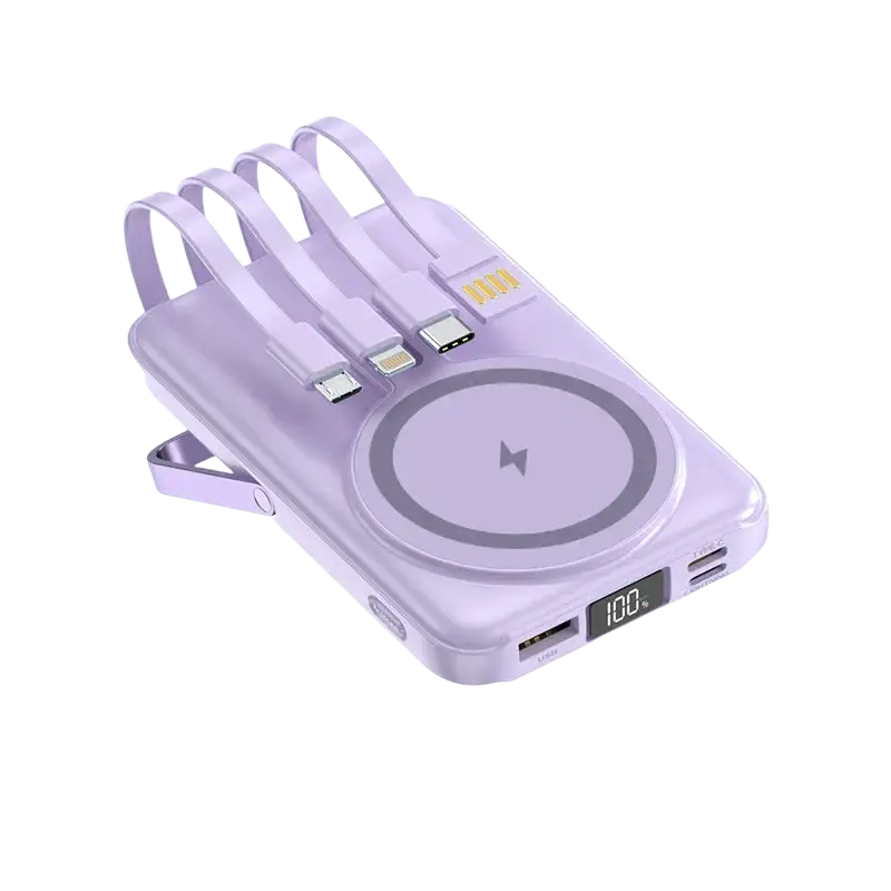 Lavender magnetic wireless power bank fast charge with built-in wireless charger multiple usb ports and included cables