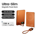 Orange ultra-slim magnetic wireless power bank with 5v= 3a 9v= output and included c-c cable for iphone charging