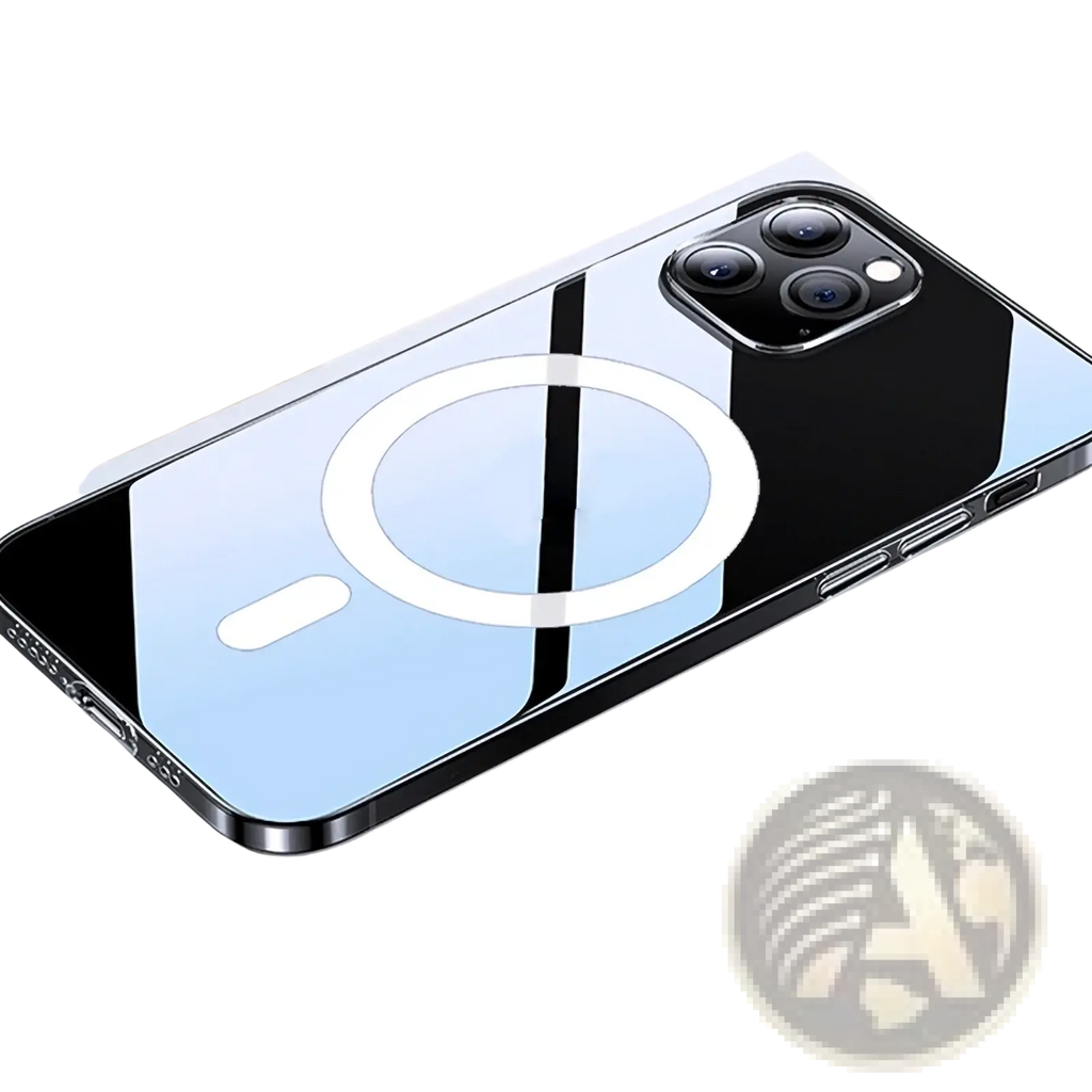 Back view of magsafe clear iphone case anti drop cover transparent magnetic phone case with black phone inside