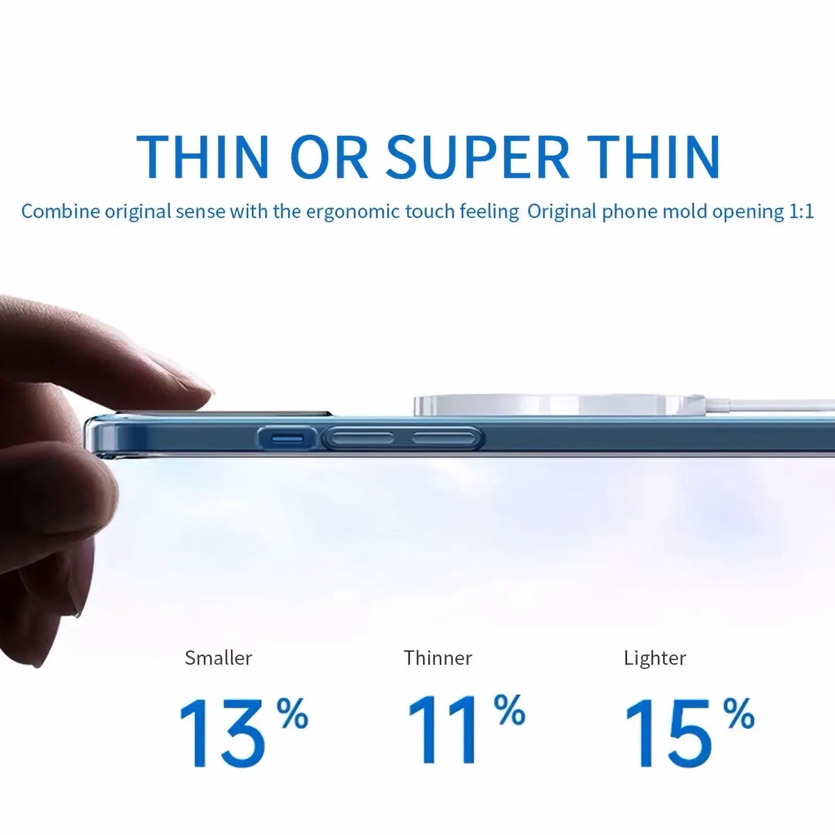 Back side of a sleek magsafe clear iphone case with minimalist transparent design and precise cutouts for camera and buttons