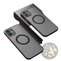 Matte black magsafe iphone 13 case with magnetic circular charging pad design and red accent on the back side