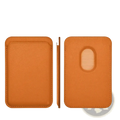 Tan leather magsafe wallet card holder for iphone with magnetic strip and oval cutout for magsafe compatibility