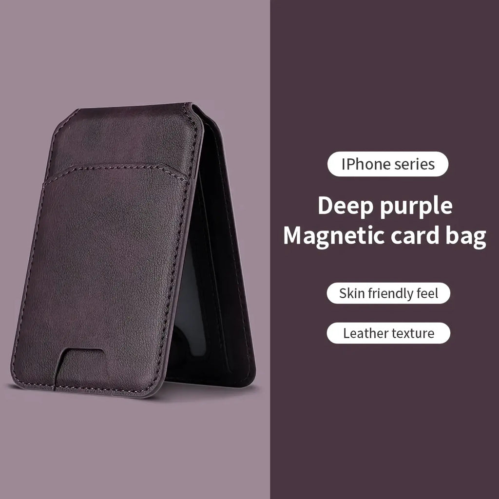 Deep purple magsafe leather wallet iphone case with magnetic card bag and skin-friendly leather texture