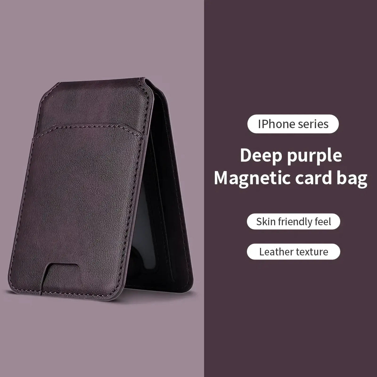 Deep purple magsafe leather wallet iphone case with magnetic card bag and skin-friendly leather texture