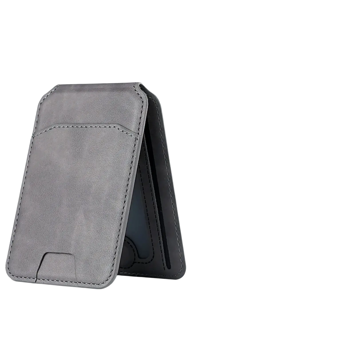 Grey magnetic card bag with leather texture and skin-friendly feel for magsafe leather wallet iphone case