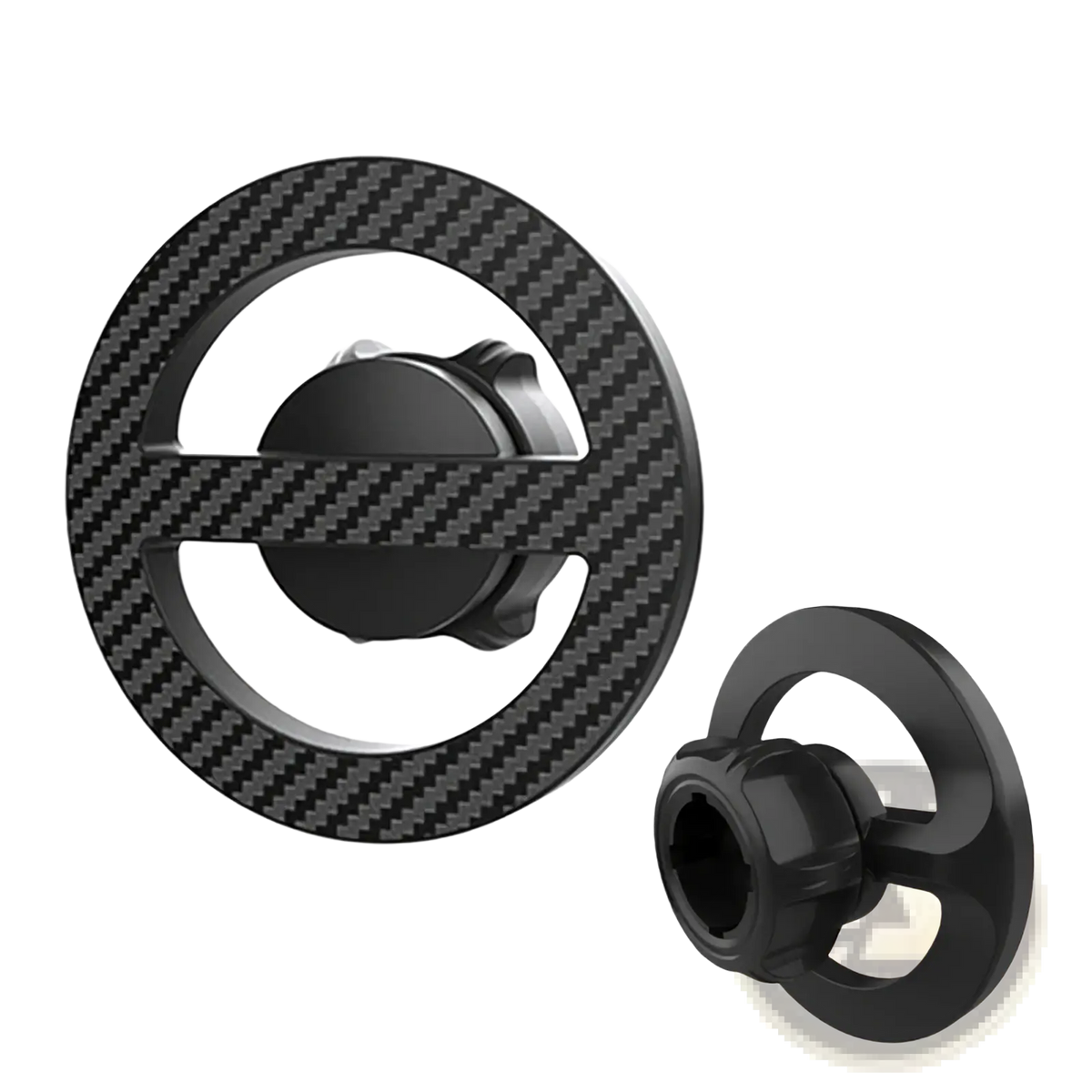 Black carbon fiber-textured circular magsafe magnetic car mount base with 17mm ball head for secure phone mounting