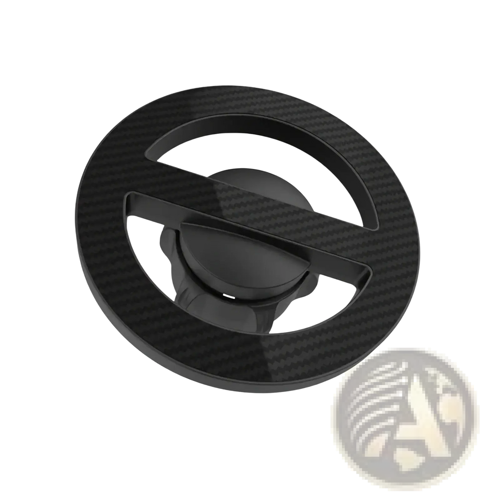 Black carbon fiber textured magsafe magnetic car mount base with 17mm ball head and central rotating grip