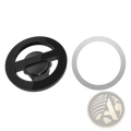 Black carbon fiber textured magsafe magnetic car mount base with silver metallic ring and 17mm ball head shown from back side