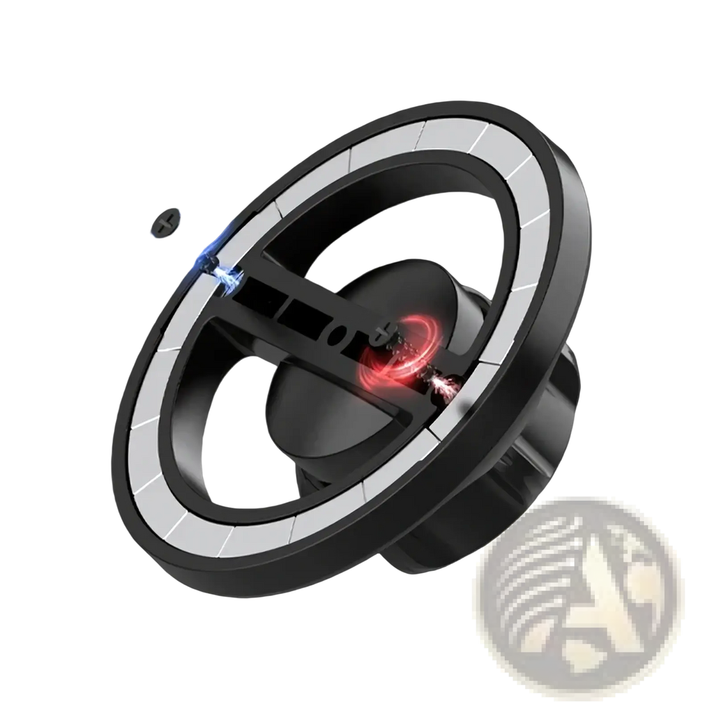 Black and silver circular Magsafe magnetic car mount base with 17 powerful n52 magnets and 17mm ball head shown from back side