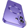 Purple magnetic silicone phone case for iPhone with circular charging ring and dual-camera cutout shown from the back side