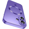Purple magnetic silicone phone case for iPhone with circular charging ring and dual-camera cutout shown from the back side